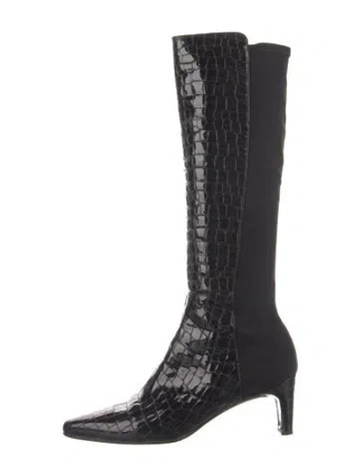 Pre-owned Stuart Weitzman Alligator Sock Boots In Black