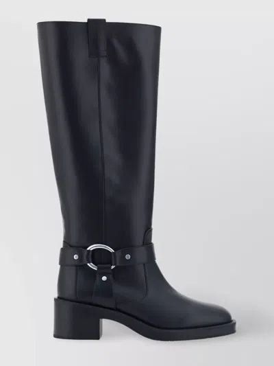 STUART WEITZMAN ALMOND TOE KNEE-HIGH LEATHER BLOCK HEEL BOOTS