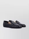 Stuart Weitzman Almond Toe Leather Loafer With Textured Detailing