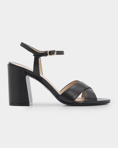Stuart Weitzman Alyssa 85mm Leather Block-heel Sandals In Black