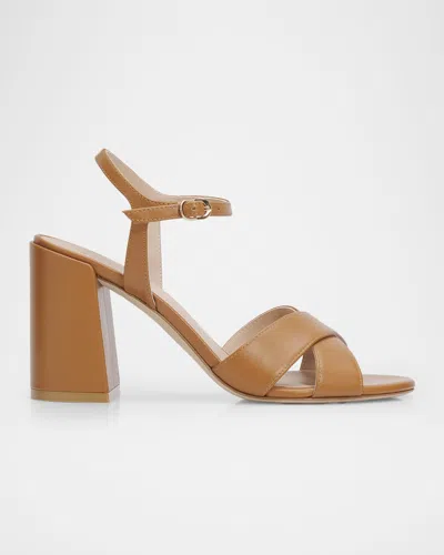 Stuart Weitzman Alyssa 85mm Leather Block-heel Sandals In Brown