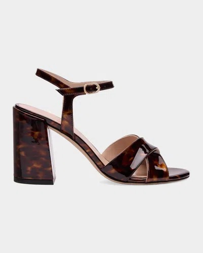 Stuart Weitzman Alyssa 85mm Printed Patent Leather Block-heel Sandals In Brown