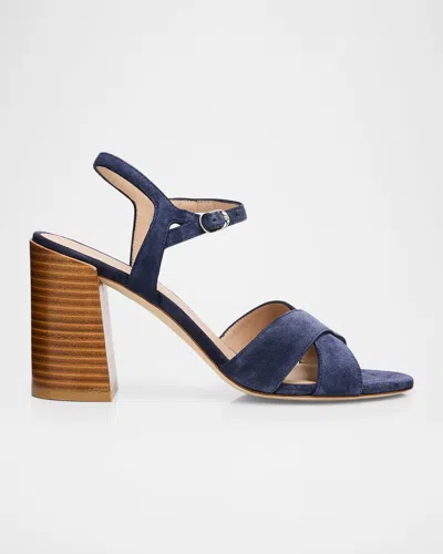 Stuart Weitzman Alyssa 85mm Suede Block-heel Sandals In Blue