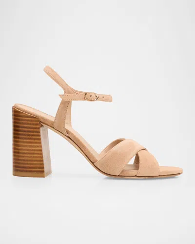 Stuart Weitzman Alyssa 85mm Suede Block-heel Sandals In Brown