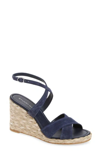Stuart Weitzman Alyssa Ankle Strap Wedge Sandal In Blue