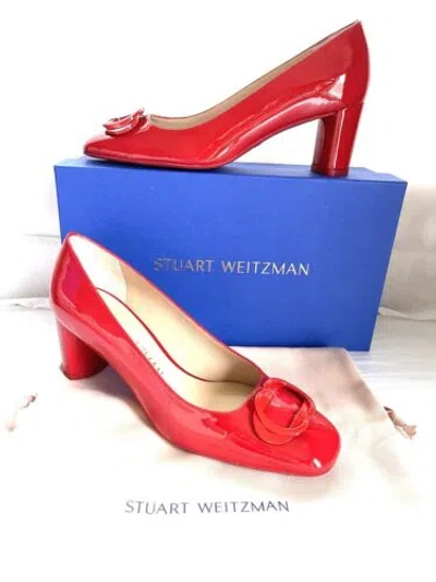 Pre-owned Stuart Weitzman Anicia 60 Tonal Women's Red Patent Cone Heel Pumps 39/8.5m