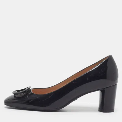 Pre-owned Stuart Weitzman Anicia Size 37.5 Black Patent Leather Block Heel Pumps