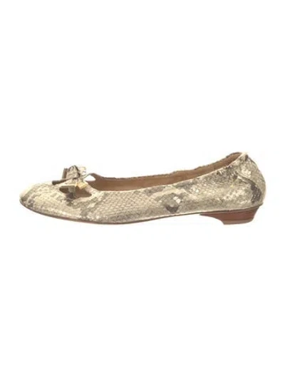 Pre-owned Stuart Weitzman Animal Print Bow Accents Ballet Flats In Silver