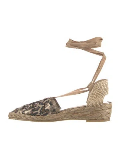 Pre-owned Stuart Weitzman Animal Print Slingback Flats In Neutral