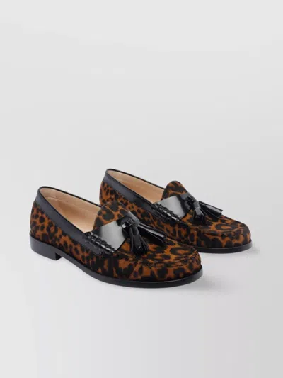 Stuart Weitzman Animalier Print Loafers Tassel Detail