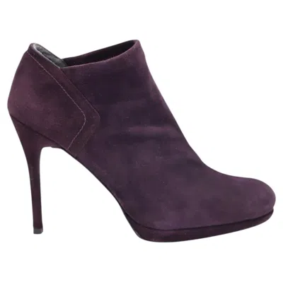 Pre-owned Stuart Weitzman Ankle High-heeled Boots In Eggplant Purple Suede