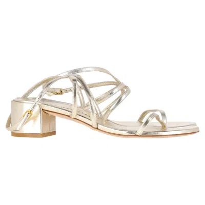 Stuart Weitzman Ankle Strap Block Heel Sandals In Silver Leather