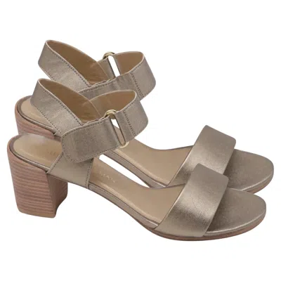 Pre-owned Stuart Weitzman Ankle Strap Block-heel Sandals In Metallic Gold Leather In Brown