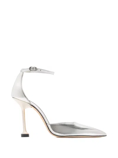 Stuart Weitzman Ankle-strap Leather Pumps In Silver