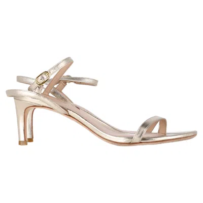 Stuart Weitzman Ankle Strap Sandal Heels In Gold Leather