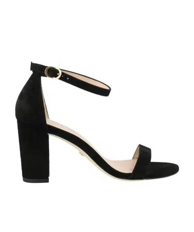 Stuart Weitzman 'nearlynude' Ankle Strap Suede Sandals In Black