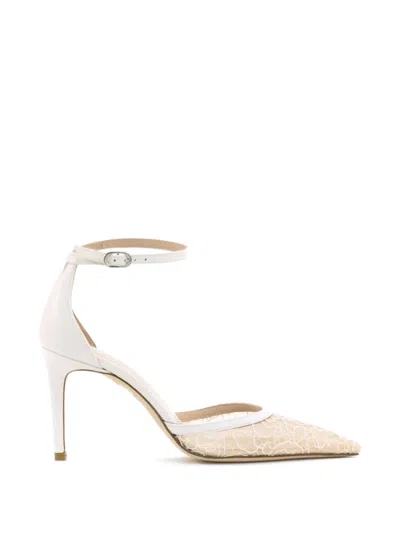 Stuart Weitzman Ankle-strap Lace Pumps In Pink