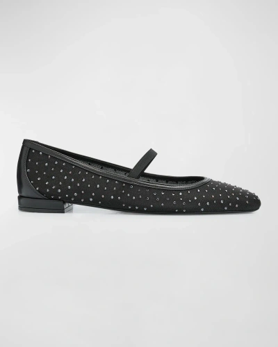 Stuart Weitzman Arabella Mesh Stud Ballerina Flats In Black Mesh