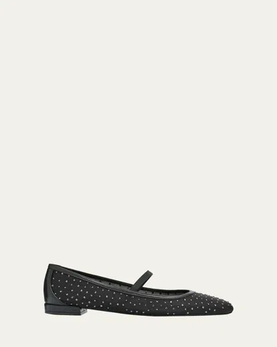 Stuart Weitzman Arabella Crystal-embellished Tulle Mary Jane Flats In Black