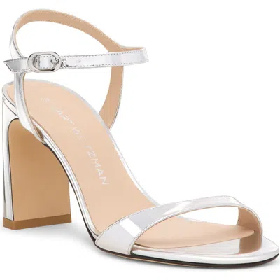 Stuart Weitzman Babette 85 Ankle Strap Sandal In Silver