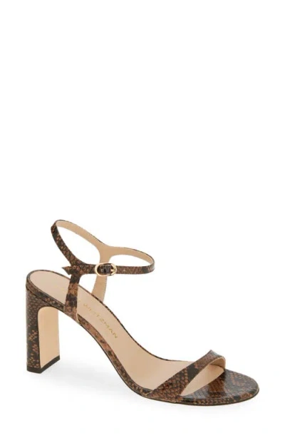STUART WEITZMAN STUART WEITZMAN BABETTE 85 SNAKESKIN EMBOSSED LEATHER ANKLE STRAP SANDAL