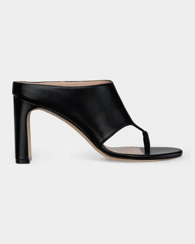 Stuart Weitzman Babette 85mm Leather Block-heel Sandals In Black