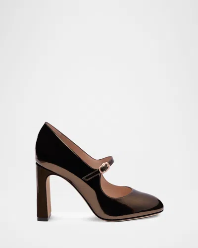 Stuart Weitzman Babette 85mm Patent Leather Mary Jane Pumps In Brown