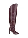 Stuart Weitzman Knee-high Brown Leather Boots With Polished Finish In Animal Print
