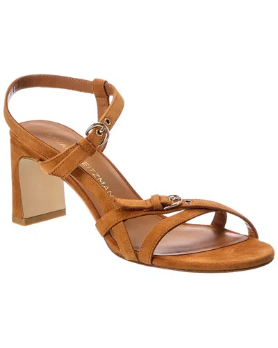 Stuart Weitzman Babette Buckle Suede Sandal 60 In Brown