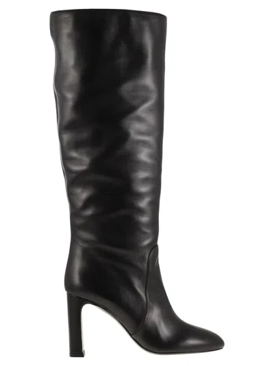 Stuart Weitzman Babette Tubo Leather Knee Boots In Black