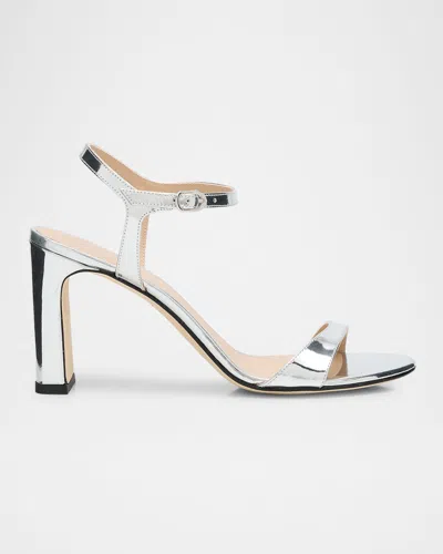 Stuart Weitzman Babette Metallic Ankle-strap Sandals In Silver