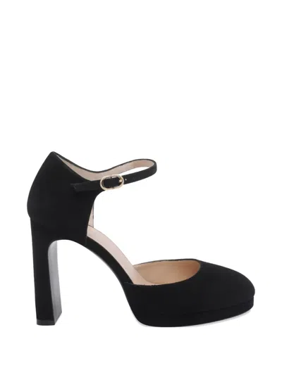 Stuart Weitzman Babette Round Toe Buckle Pumps In Black