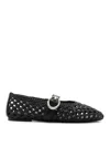 Stuart Weitzman Buckle Detail Flat Sole Round Toe Ballerina Shoes In Black