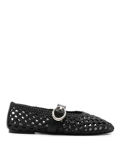 Stuart Weitzman Buckle Detail Flat Sole Round Toe Ballerina Shoes In Black