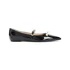Stuart Weitzman Bow Patent Leather Pointed Toe Ballerinas In Black