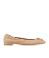 Stuart Weitzman Bria Leather Bow Ballerina Flats In Nude