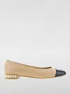 Stuart Weitzman Leather Pearl Ballet Flats With Patent Contrasting Toe In Neutral