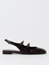 Stuart Weitzman Buckle Cut-out Leather Slingback Ballerina Shoes In Brown