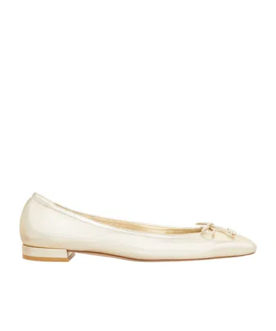 Stuart Weitzman Bardot Bow-detailing Ballerina Shoes In Light Gold