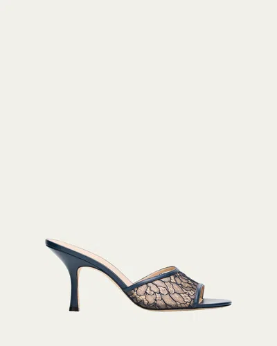 Stuart Weitzman Bareitall 85mm Lace Slide Sandals In Blue