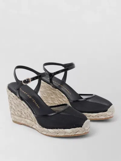 Stuart Weitzman Bareitall Ankle Strap Wedge Espadrille Sandals In Black
