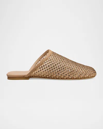 Stuart Weitzman Bareitall Embellished Mesh And Leather Mules In Brown