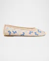 Stuart Weitzman Bareitall Embroidered Mesh Ballerina Flats In Cielo Multi/barely Beige