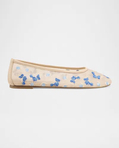 Stuart Weitzman Bareitall Embroidered Mesh Ballerina Flats In Cielo Multi/barely B