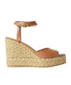 Stuart Weitzman Barelynude Leather Espadrille Wedge Sandals In Blue