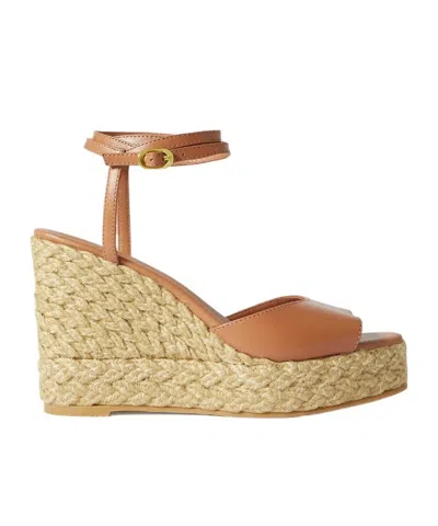 Stuart Weitzman Barelynude Leather Espadrille Wedge Sandals In Blue