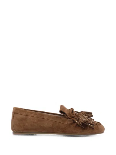 Stuart Weitzman Barry Fringed Suede Loafers In Transparent