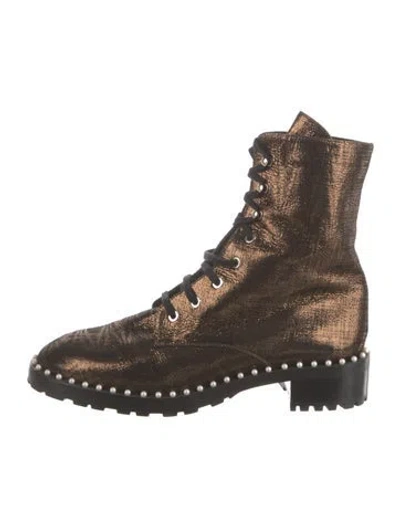 Pre-owned Stuart Weitzman Beaded Accents Combat Boots