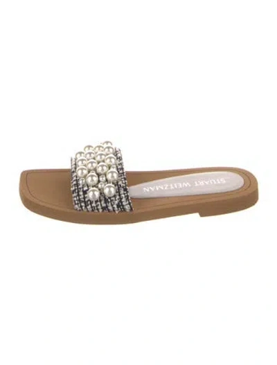 Pre-owned Stuart Weitzman Beaded Accents Slides In Black