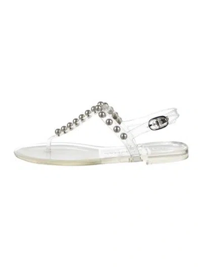 Pre-owned Stuart Weitzman Beaded Accents T-strap Sandals In Transparent
